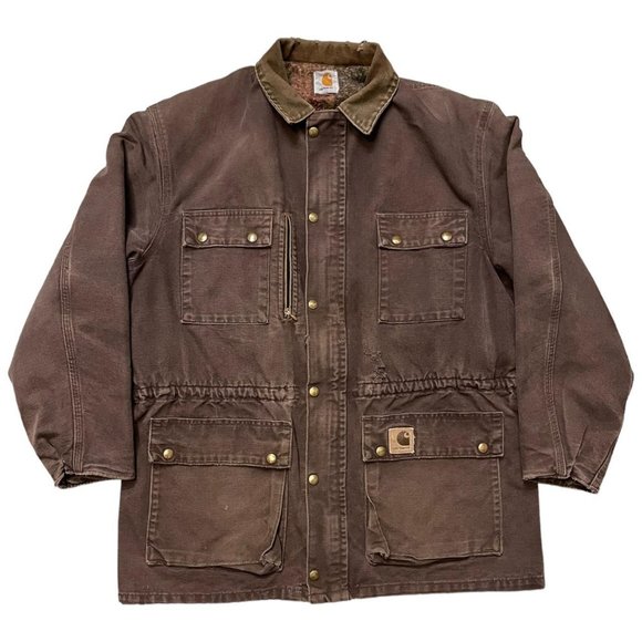 Vintage 1980s Carhartt Quilt Lined Naturally Distressed Full-Zip Brown Jacket